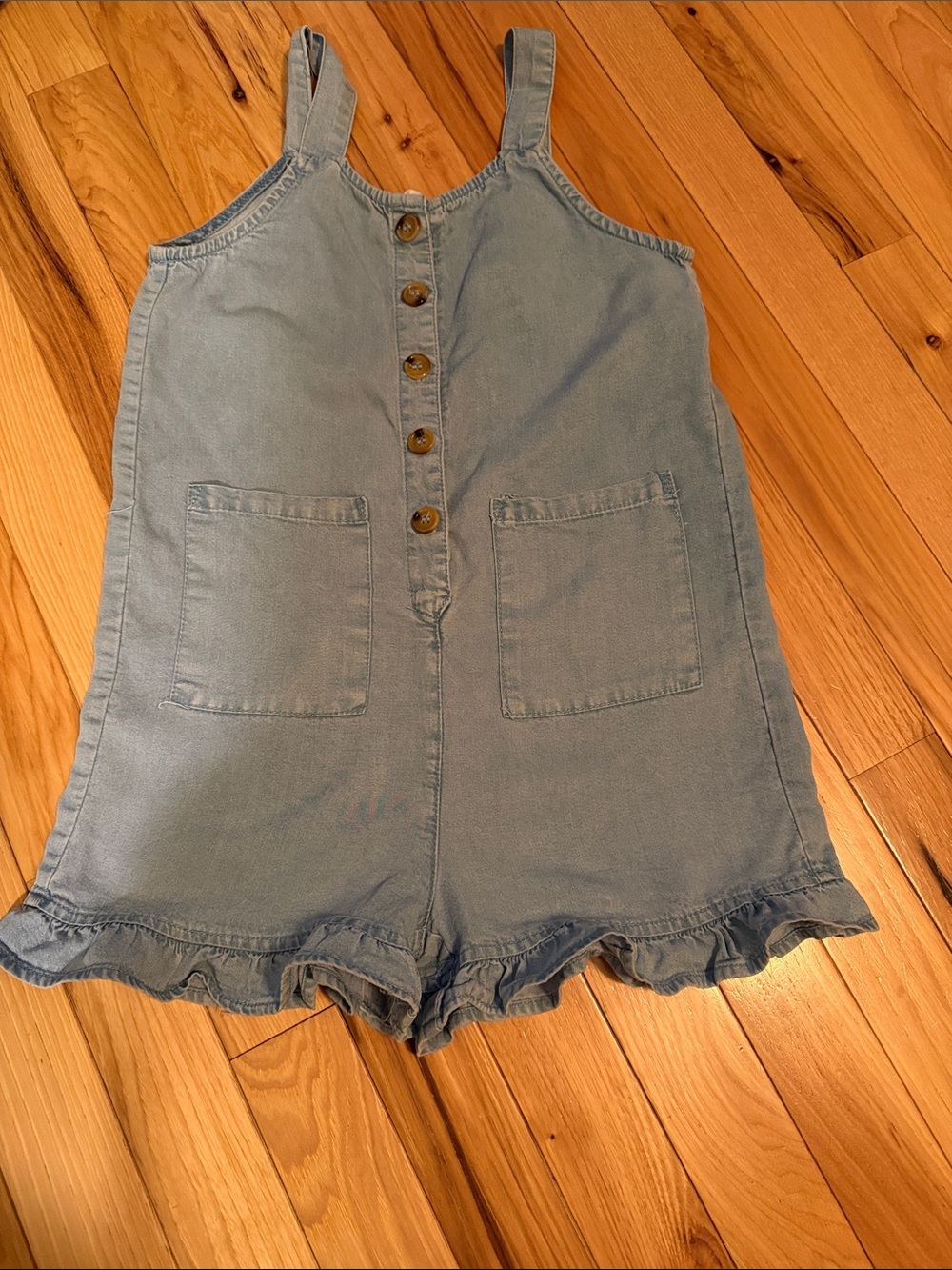 Hayden Light Blue Button-Front Romper Shorts with Pockets
